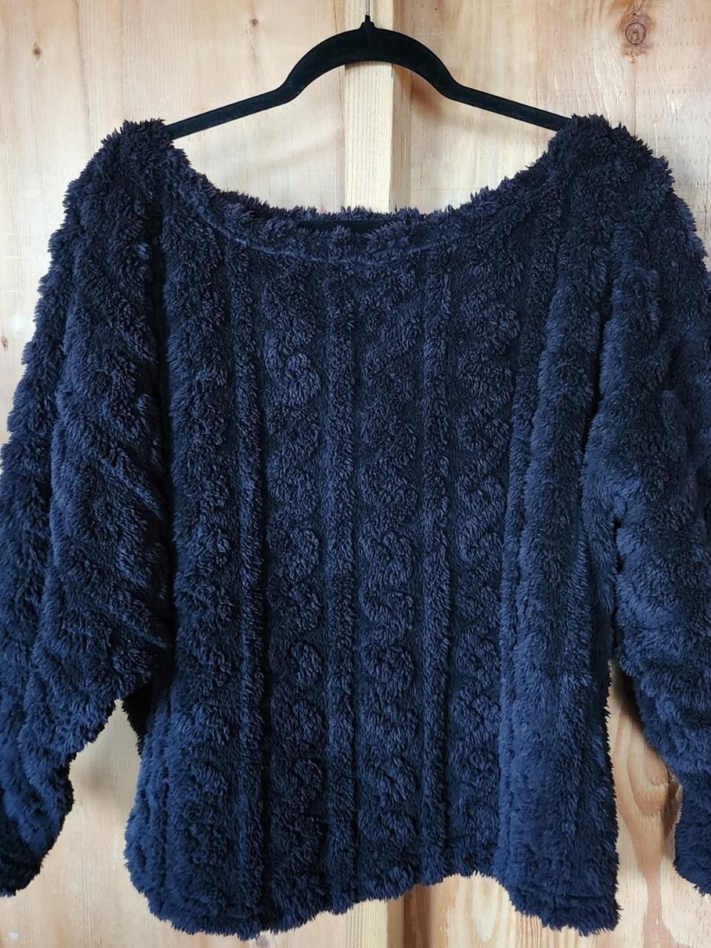 Navy Off-the-Shoulder Plush Sweater